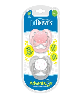 پستانک ارتودنسی 0-6 ماه دکتر براون Dr Browns بسته دو عددی طوسی صورتی