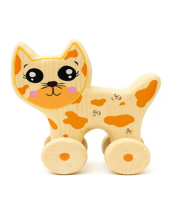 اسباب بازی چوبی چرخ دار گربه